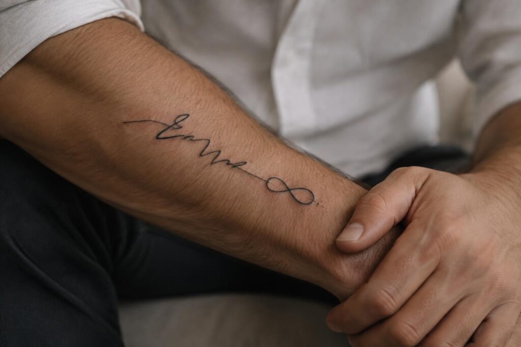 découvrez la signification du tatouage prénom sur l’avant-bras chez l’homme, un choix personnel pour exprimer un lien fort et durable.